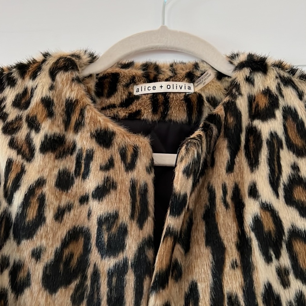 Alice + Olivia Faux Leopard Vest with clip front